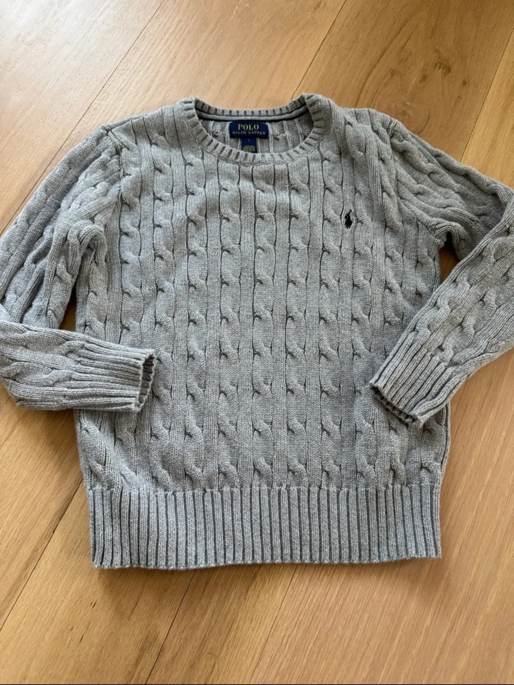 Polo Ralph Lauren Kids Size 7 Light Gray Cable Crewneck Sweater - Picture 1 of 5